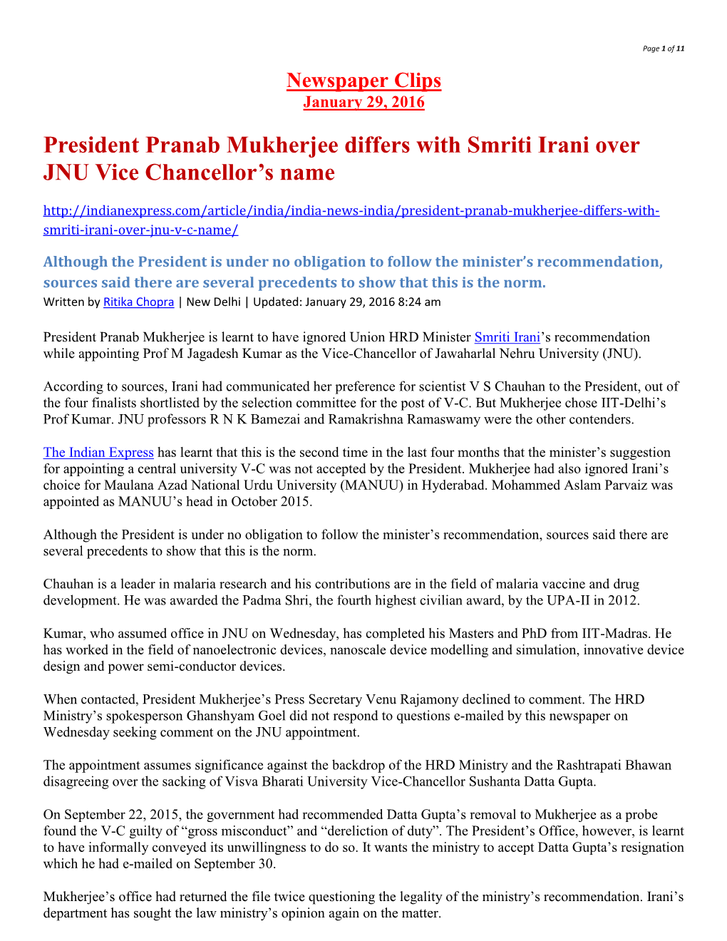 President Pranab Mukherjee Differs With