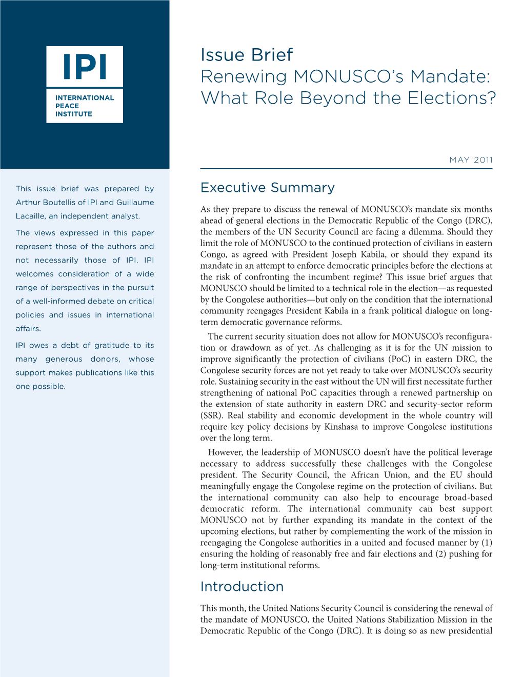 Issue Brief Renewing MONUSCO's Mandate