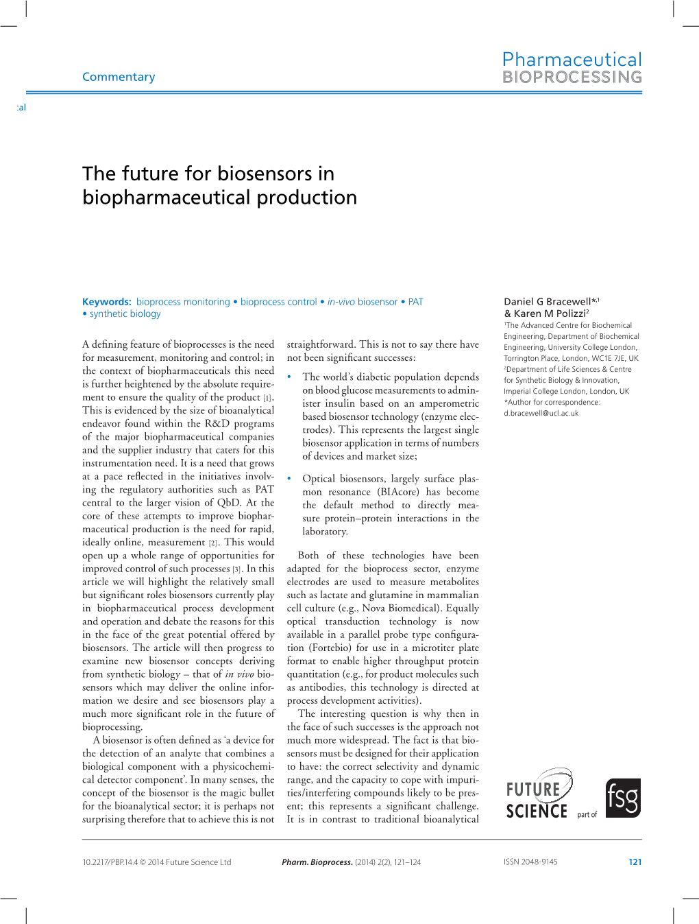 The Future for Biosensors in Biopharmaceutical Production