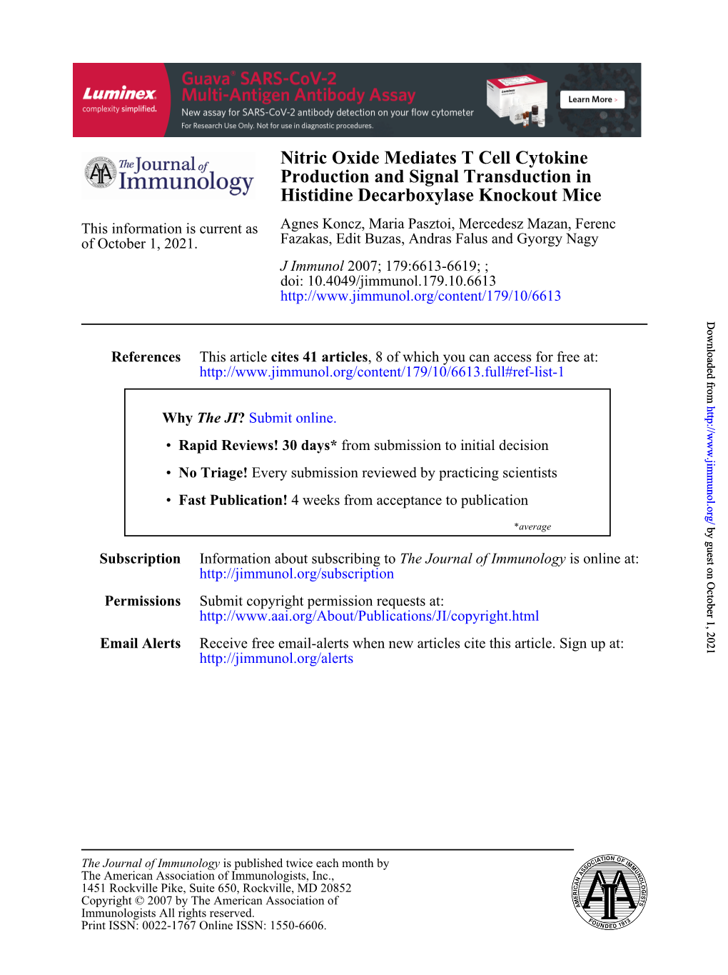 Histidine Decarboxylase Knockout Mice Production and Signal