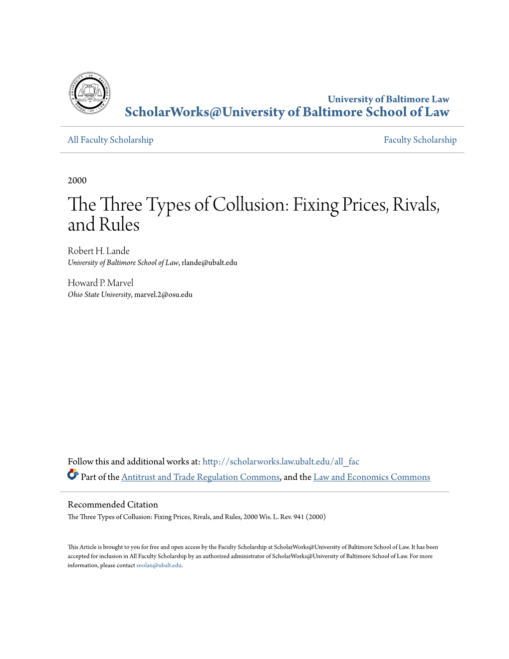 The Three Types of Collusion: Fixing Prices, Rivals, and Rules Robert H