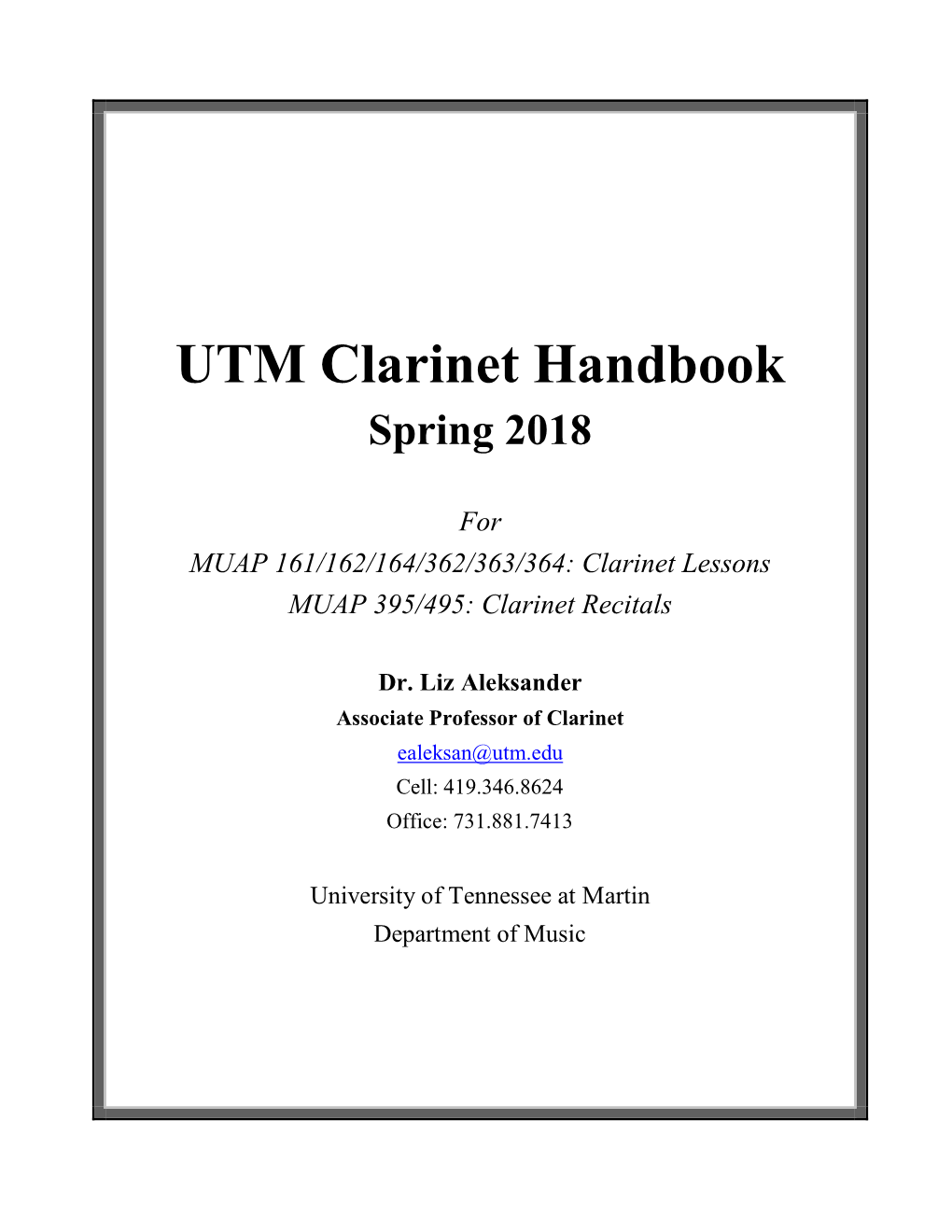 UTM Clarinet Handbook Spring 2018