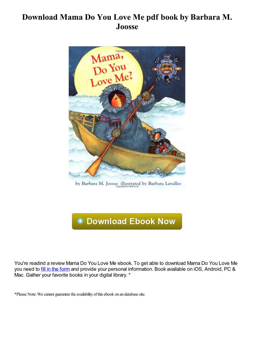 Download Mama Do You Love Me Pdf Book by Barbara M. Joosse