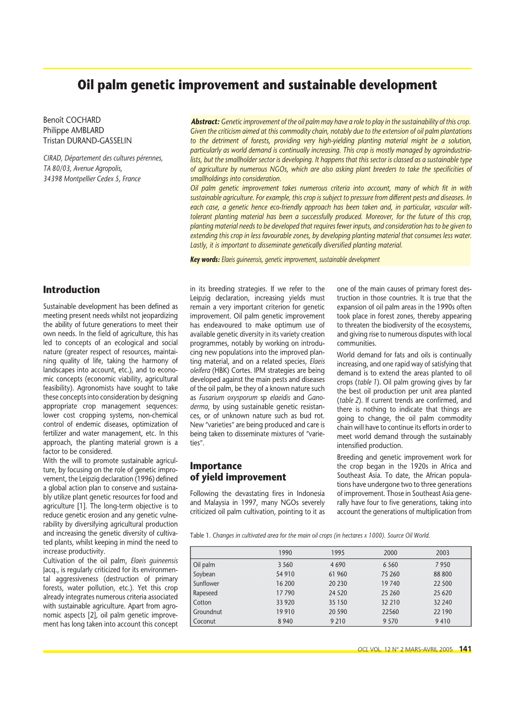 Oil Palm Genetic Improvement and Sustainable Development