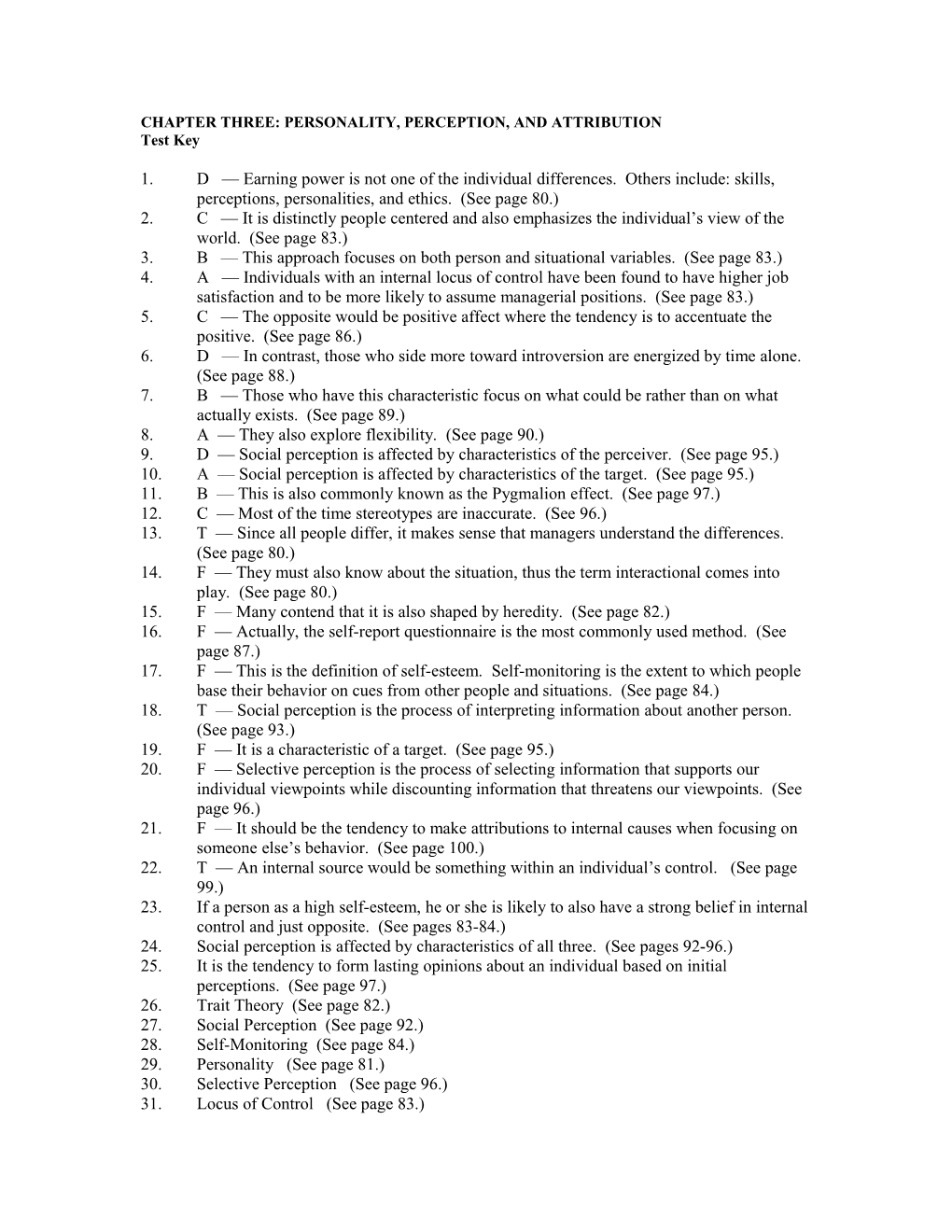 Chapter Three: Personality, Perception, and Attribution