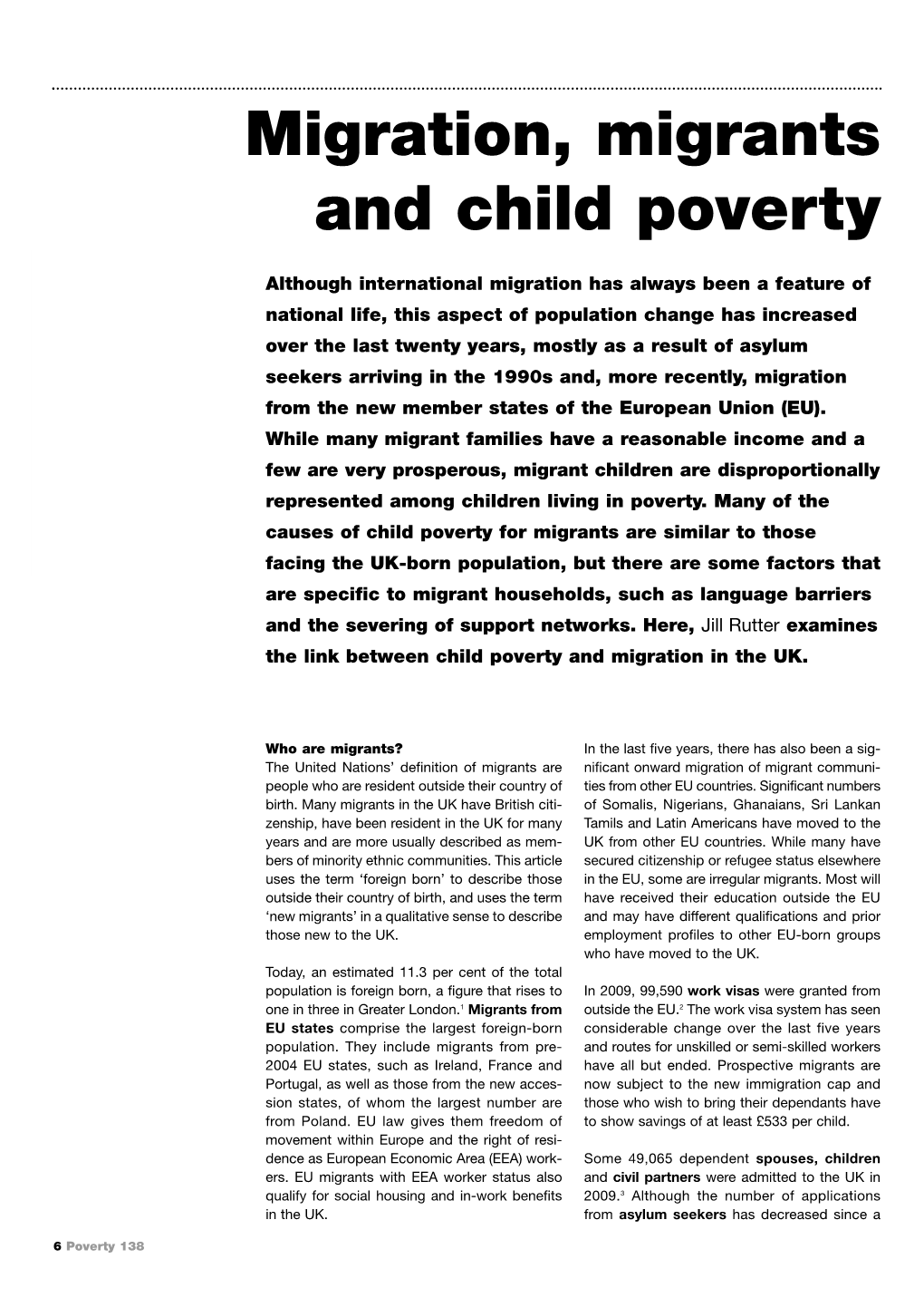 Migration, Migrants and Child Poverty