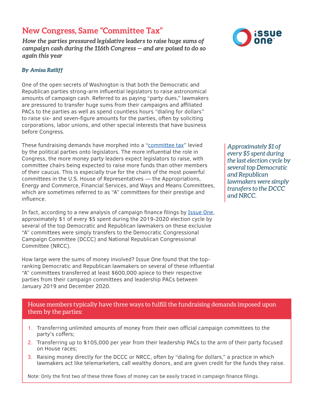 Committee Tax” How the Parties Pressured Legislative Leaders to Raise Huge Sums of Campaign Cash During the 116Th Congress — and Are Poised to Do So Again This Year