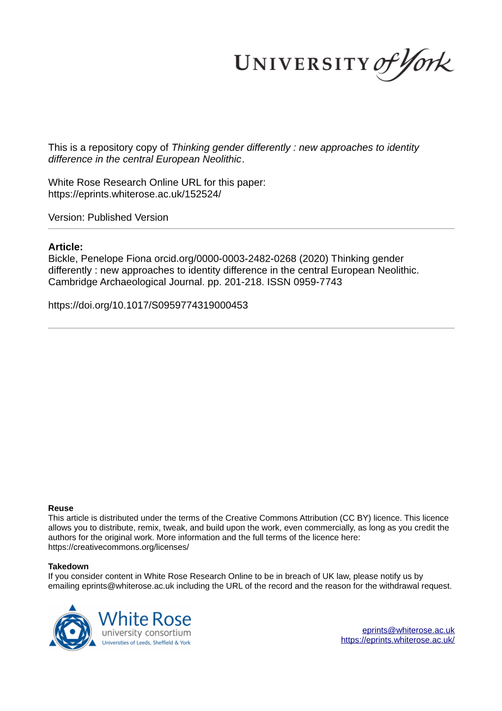 Thinking Gender Differently : New Approaches to Identity Difference in the Central European Neolithic