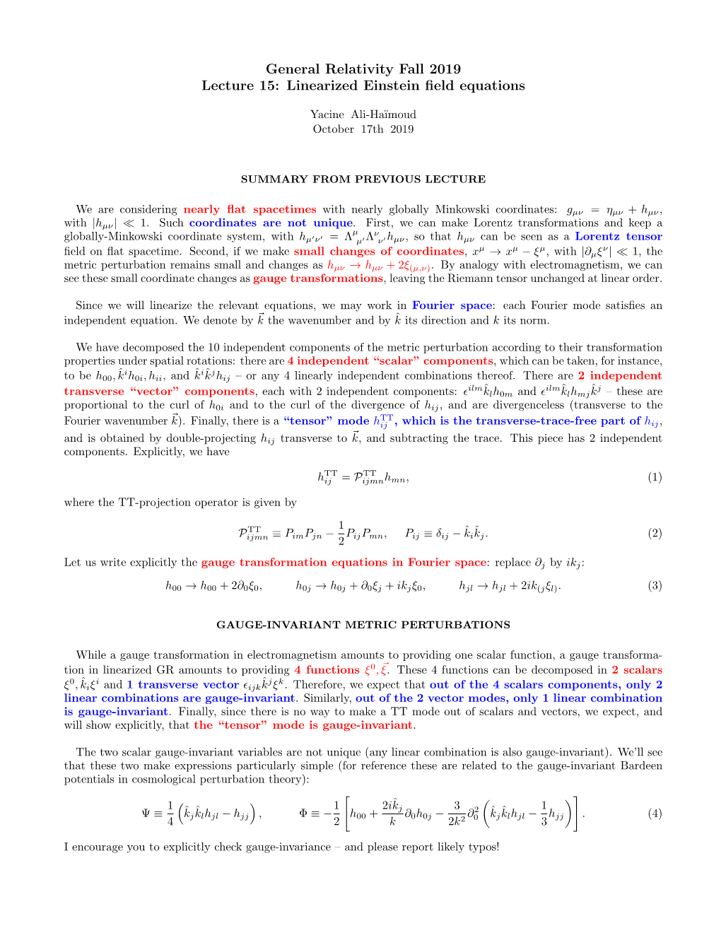 Linearized Einstein Field Equations