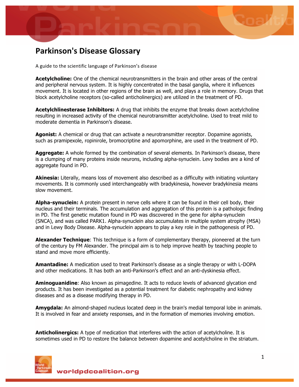 Parkinson's Disease Glossary