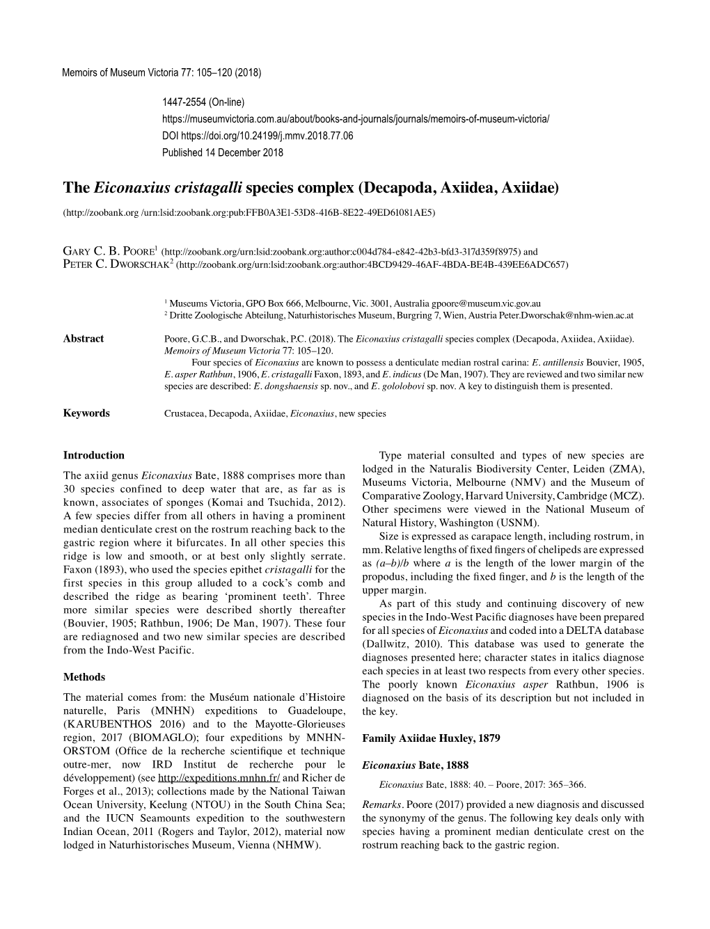 The Eiconaxius Cristagalli Species Complex (Decapoda, Axiidea, Axiidae)