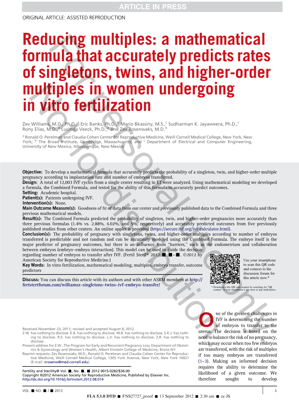 A Mathematical Formula That Accurately Predicts Rates of Singletons, Twins, and Higher-Order Multiplesnot in Women Undergoing in Vitro Fertilizationpersonal