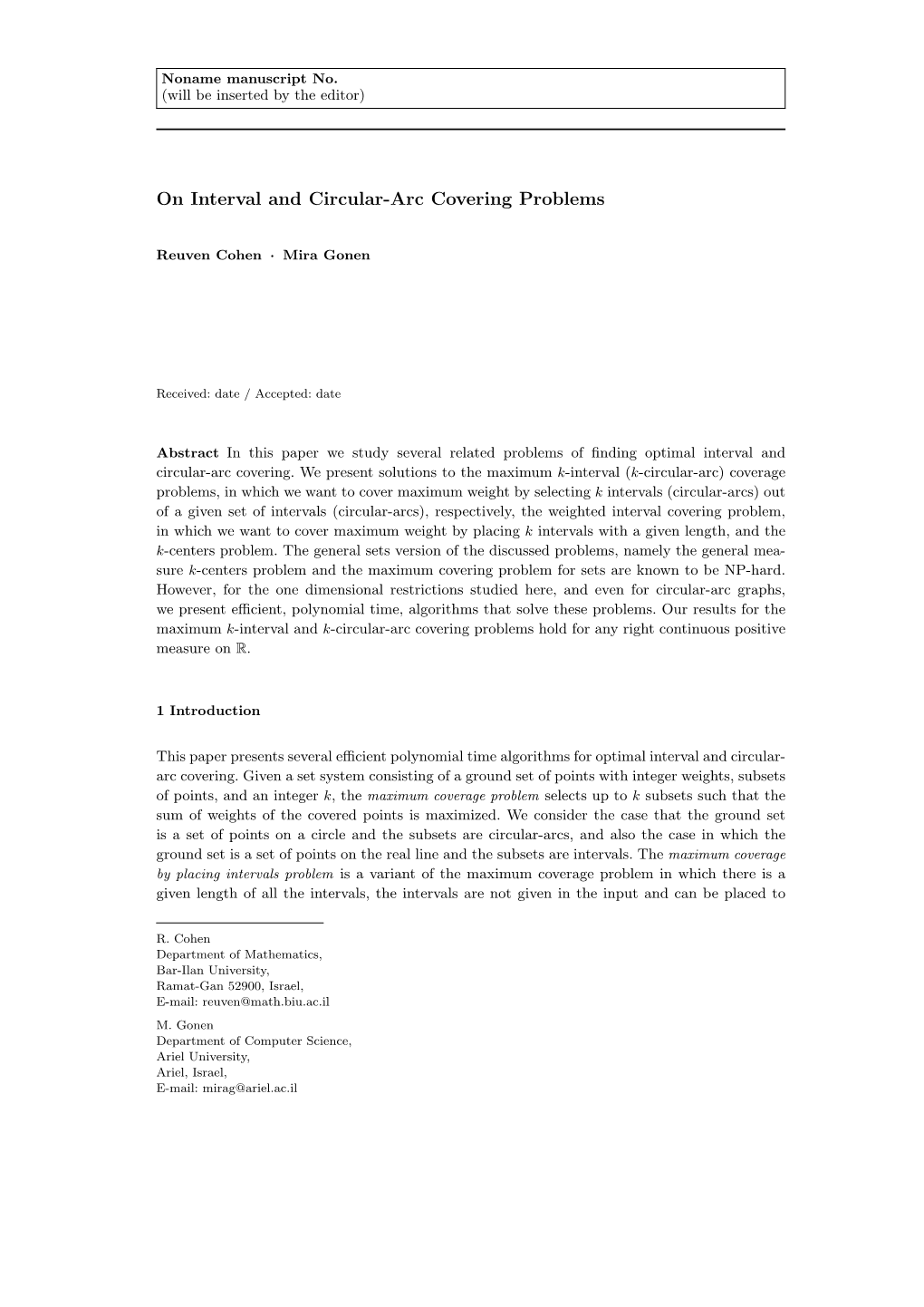 On Interval and Circular-Arc Covering Problems