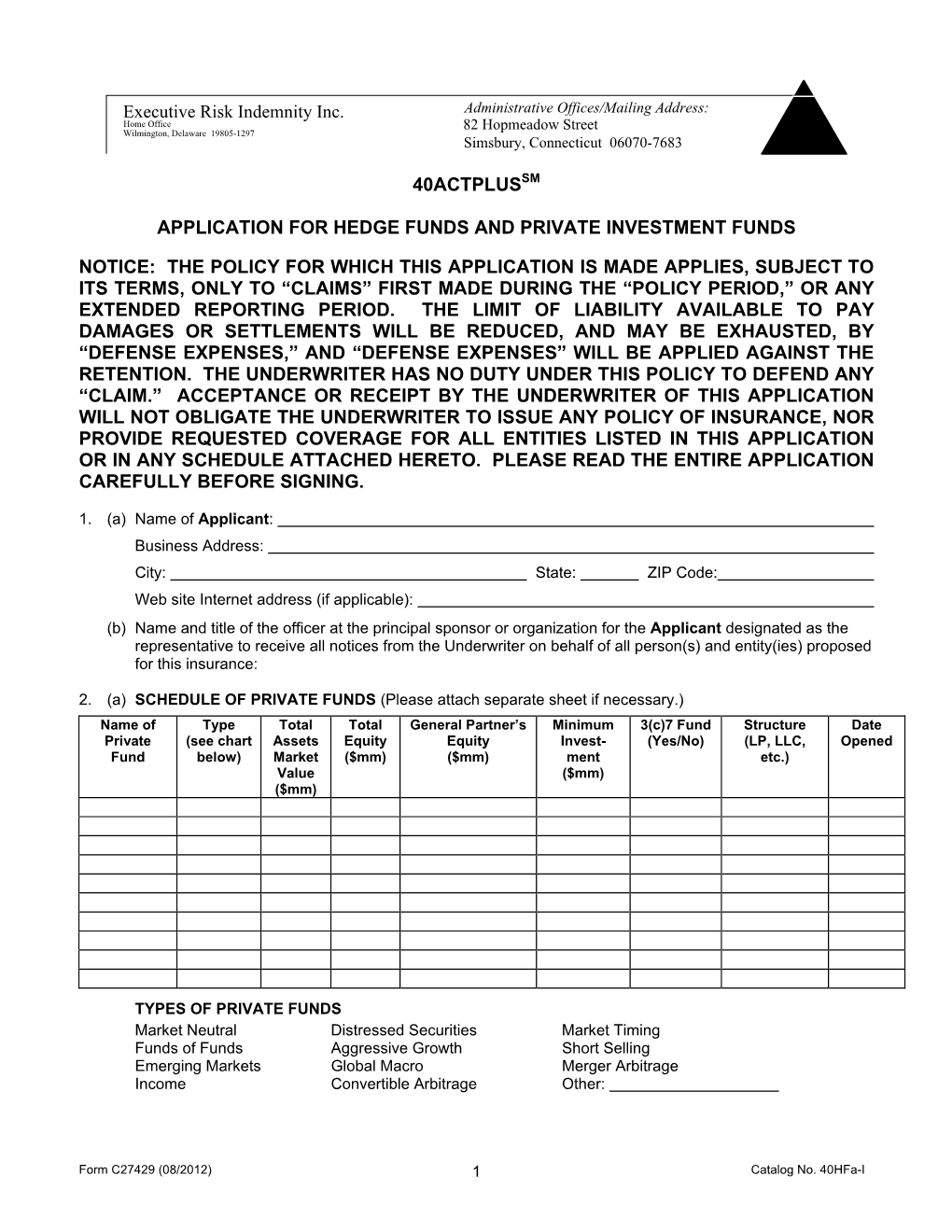 40Actplussm Application for Hedge Funds and Private