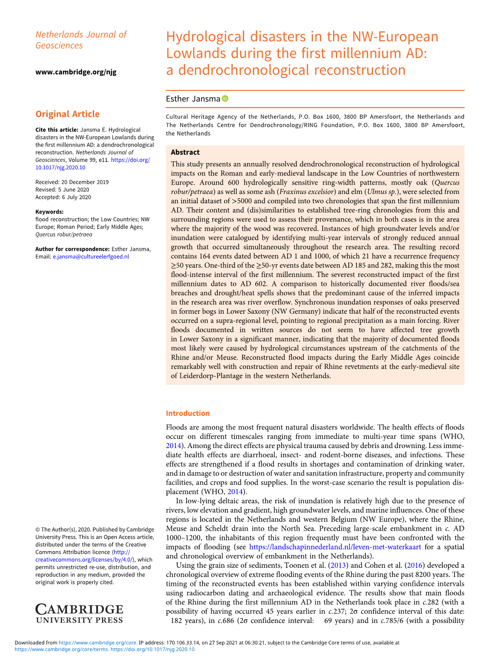 Hydrological Disasters in the NW-European Lowlands During The