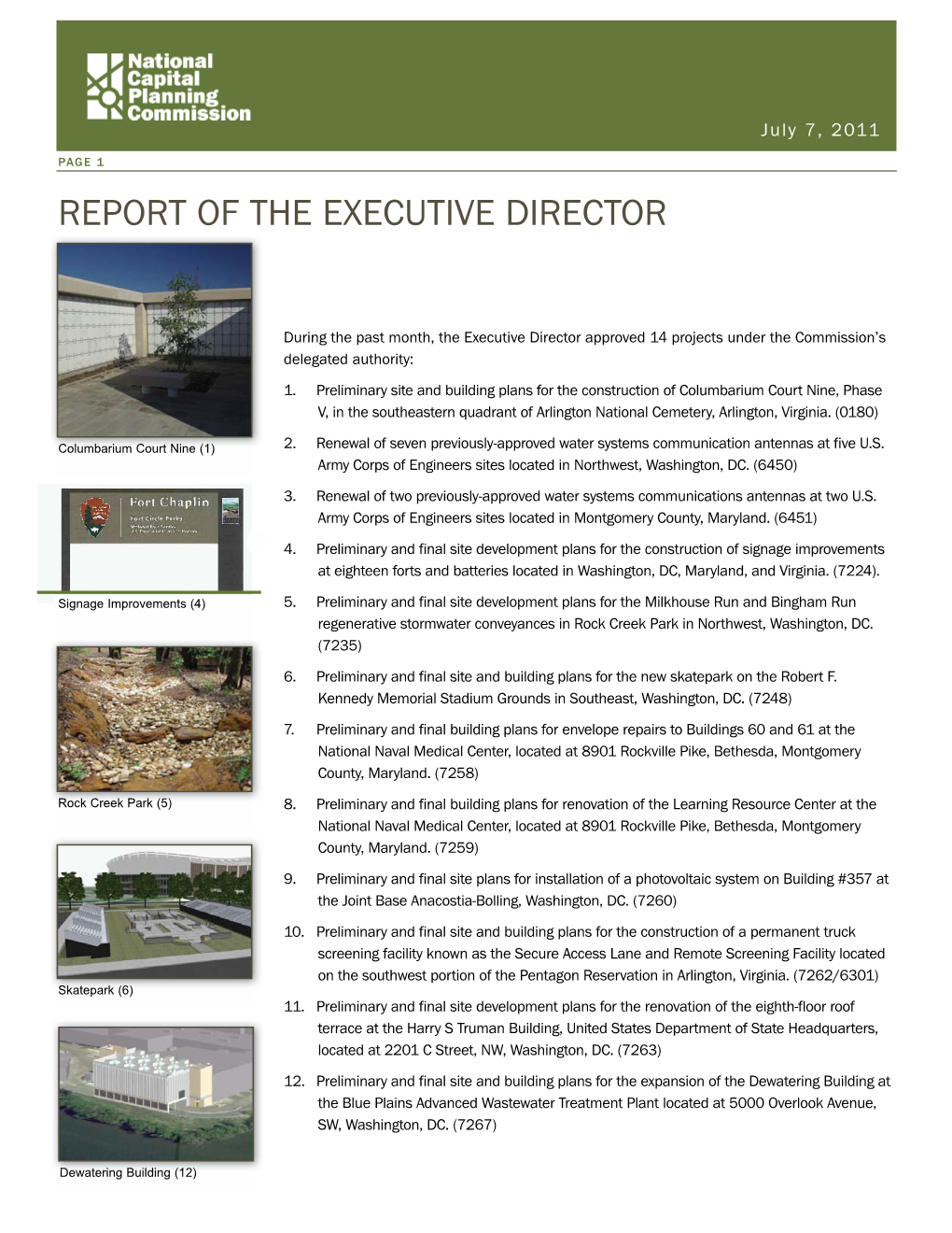 Report of the Executive Directer, July 7, 2011