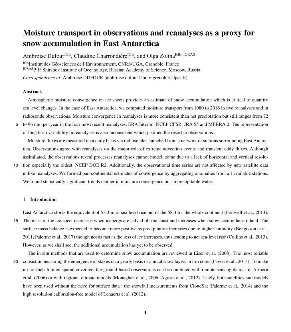 Moisture Transport in Observations and Reanalyses As a Proxy for Snow