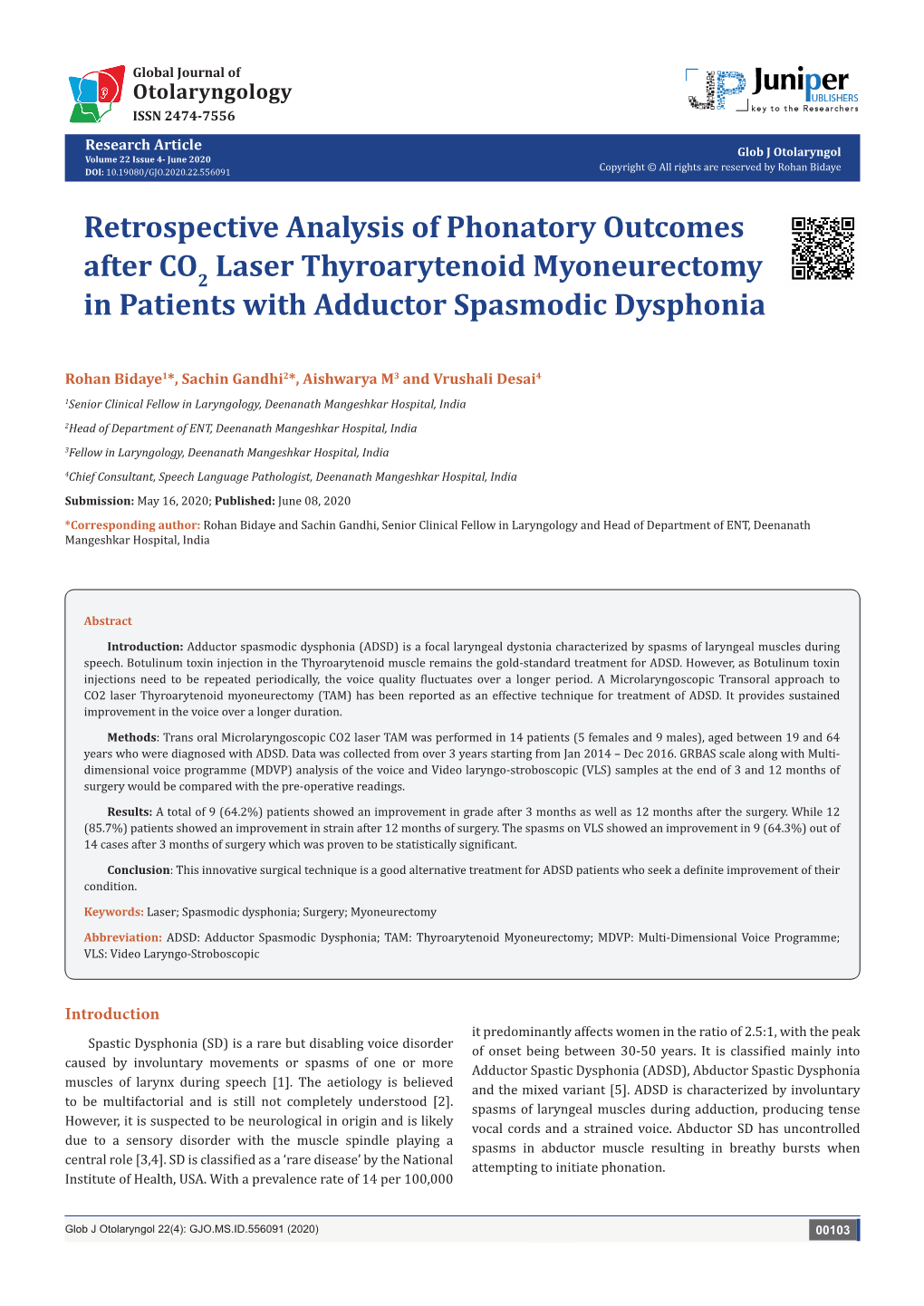 Retrospective Analysis of Phonatory Outcomes After CO2 Laser Thyroarytenoid 00111 Myoneurectomy in Patients with Adductor Spasmodic Dysphonia