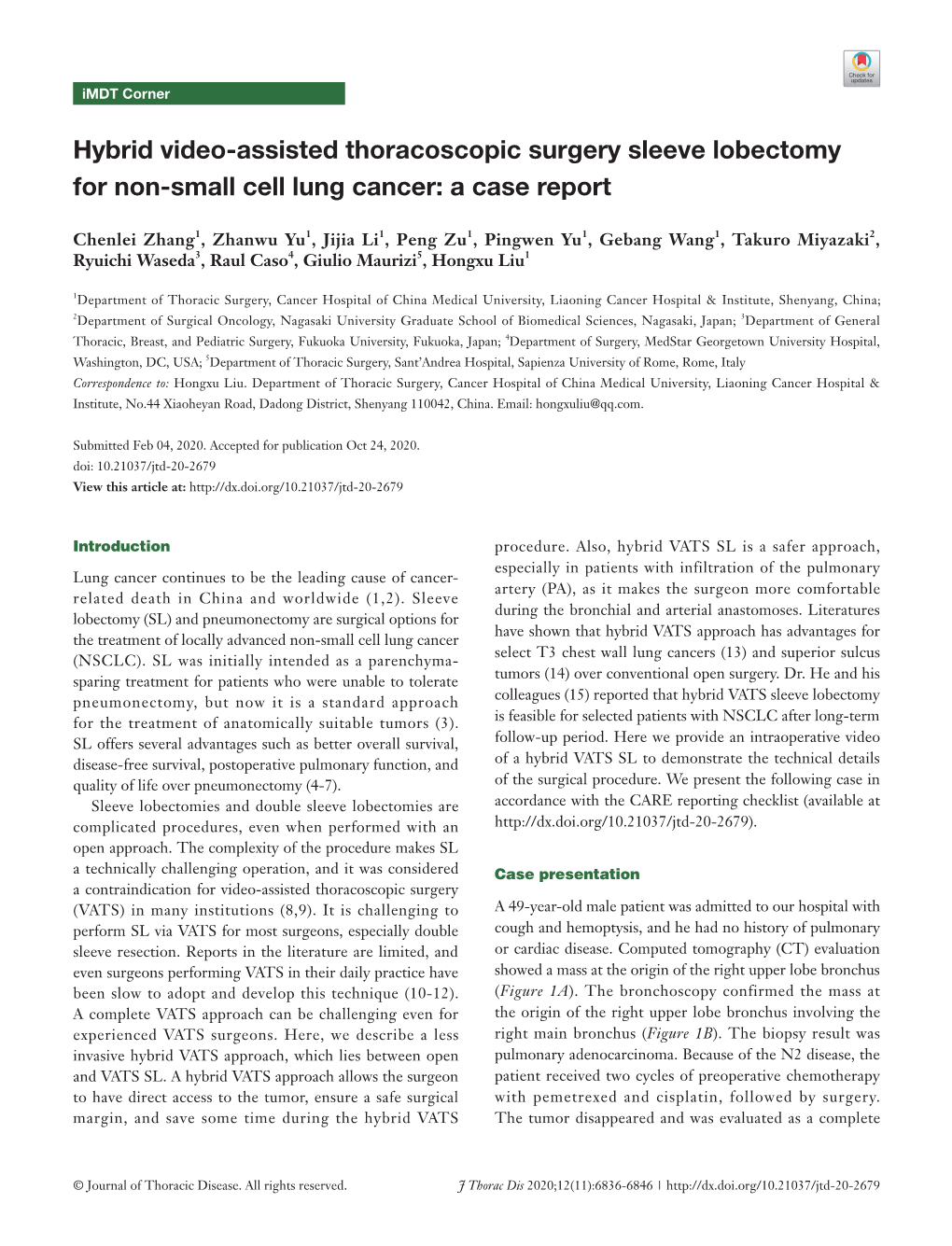 Hybrid Video-Assisted Thoracoscopic Surgery Sleeve Lobectomy for Non-Small Cell Lung Cancer: a Case Report