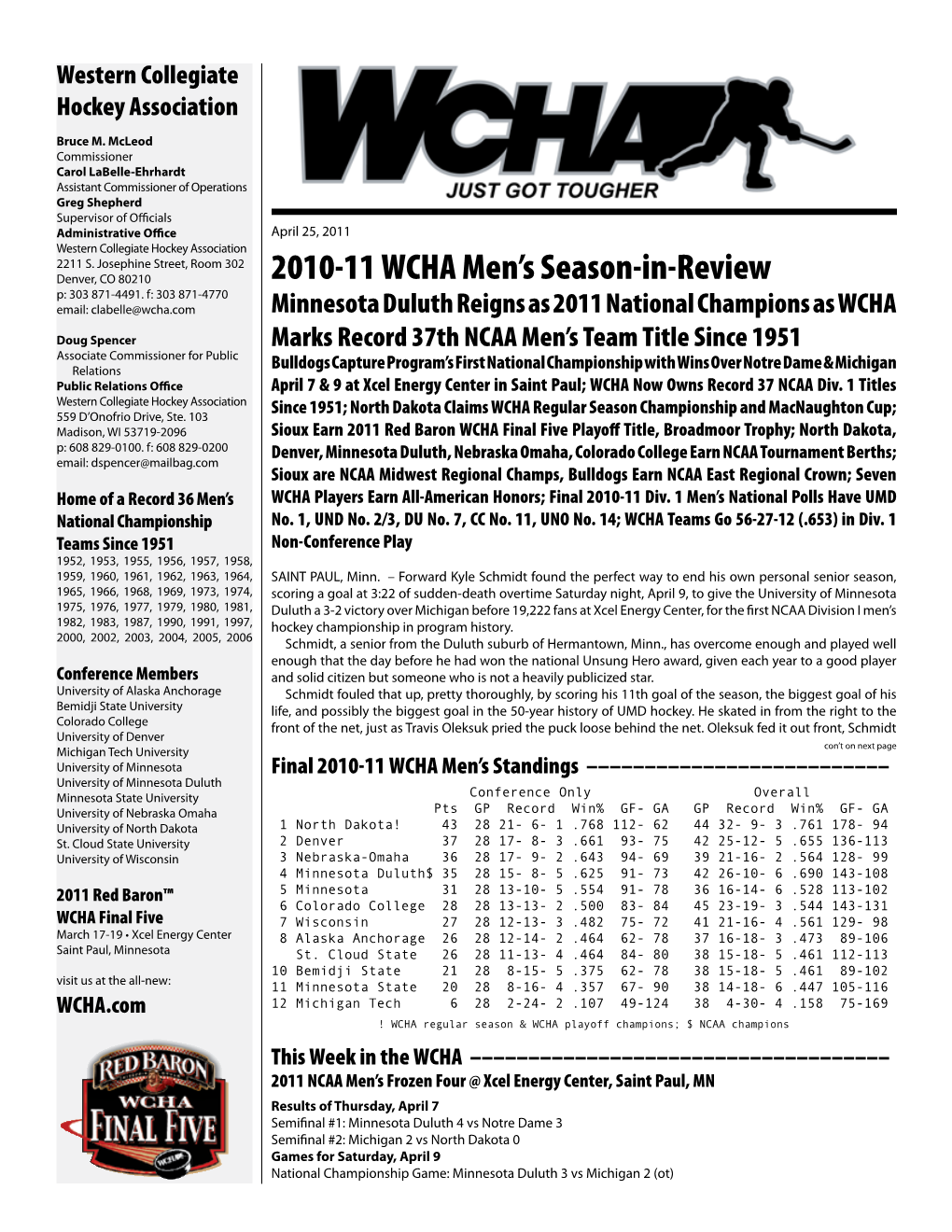 2010-11 WCHA Men's Season-In-Review