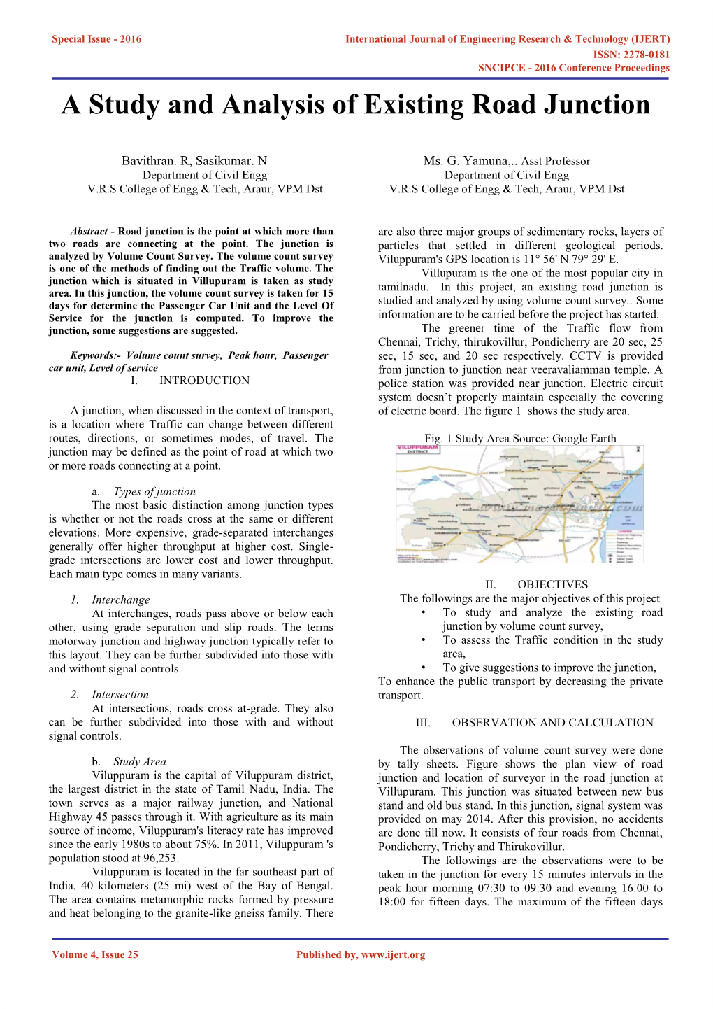 A Study and Analysis of Existing Road Junction