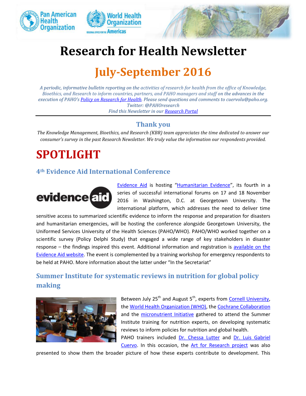 Research for Health Newsletter July-September 2016