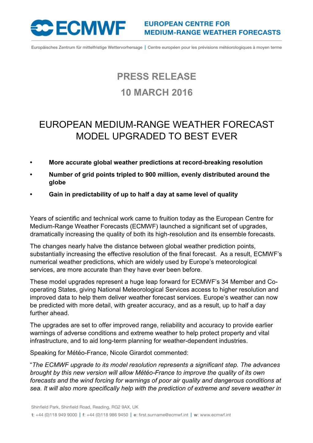 ECMWF 41R2 Press Release