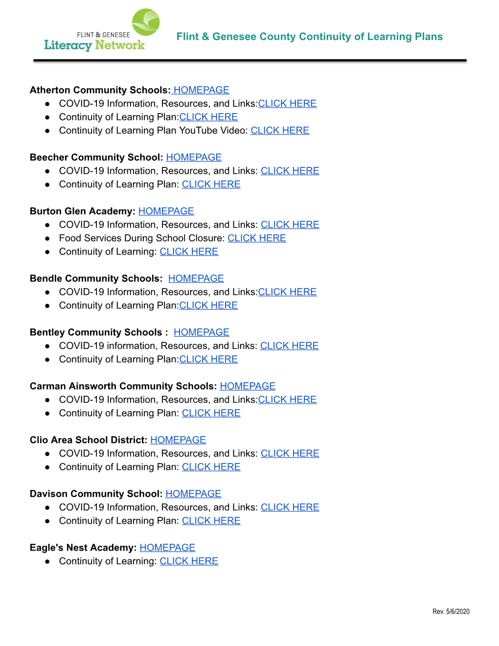 Flint & Genesee County Continuity of Learning Plans