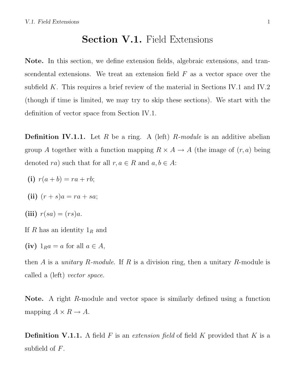 Section V.1. Field Extensions