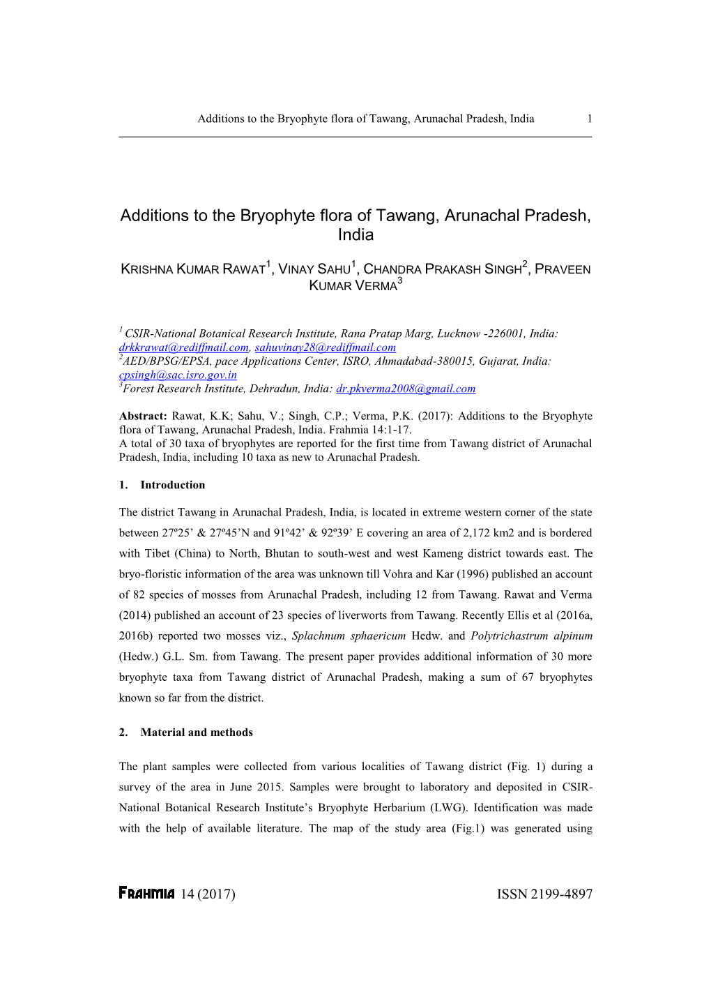 Additions to the Bryophyte Flora of Tawang, Arunachal Pradesh, India 1