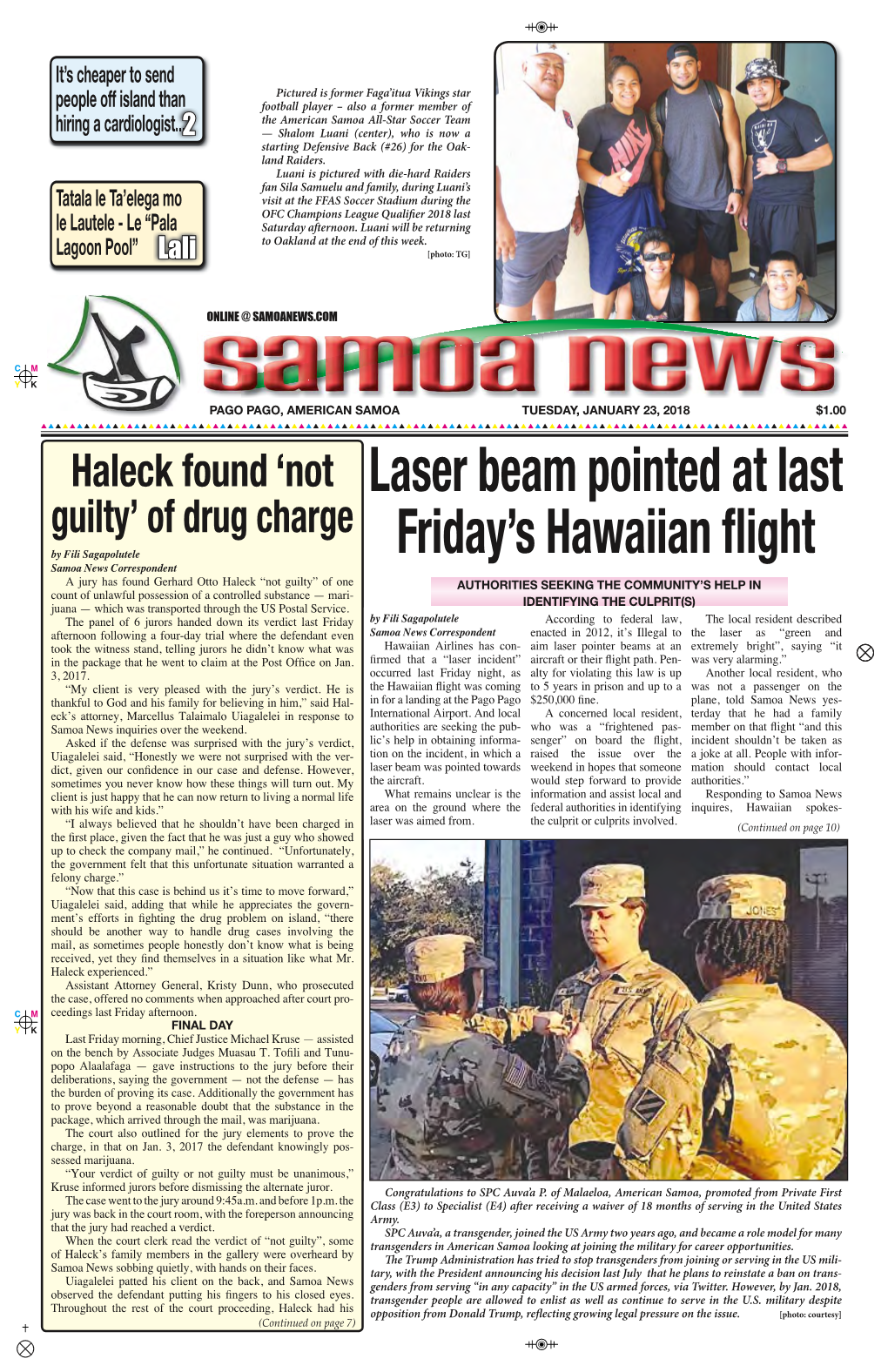 Laser Beam Pointed at Last Friday's Hawaiian Flight