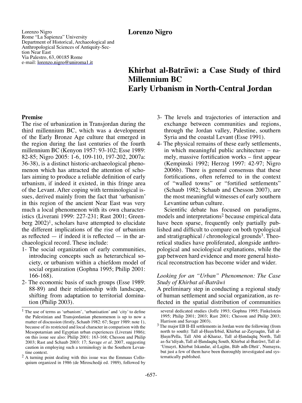 A Case Study of Third Millennium BC Early Urbanism in North-Central Jordan