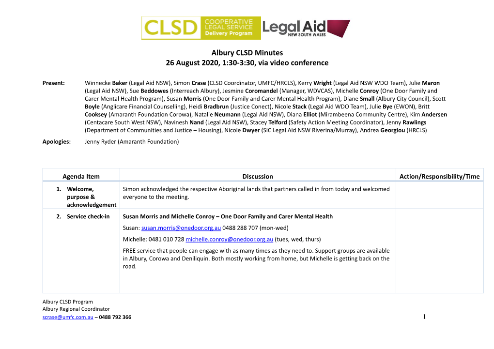 Albury CLSD Minutes 26 August 2020, 1:30-3:30, Via Video Conference