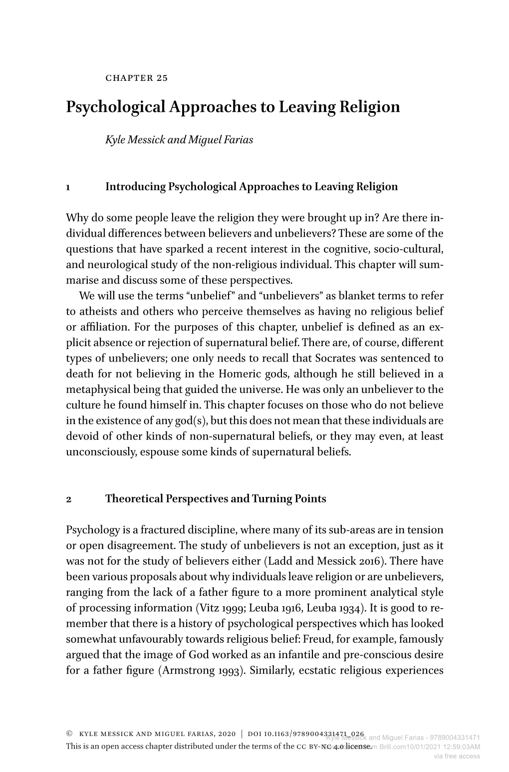 Psychological Approaches to Leaving Religion