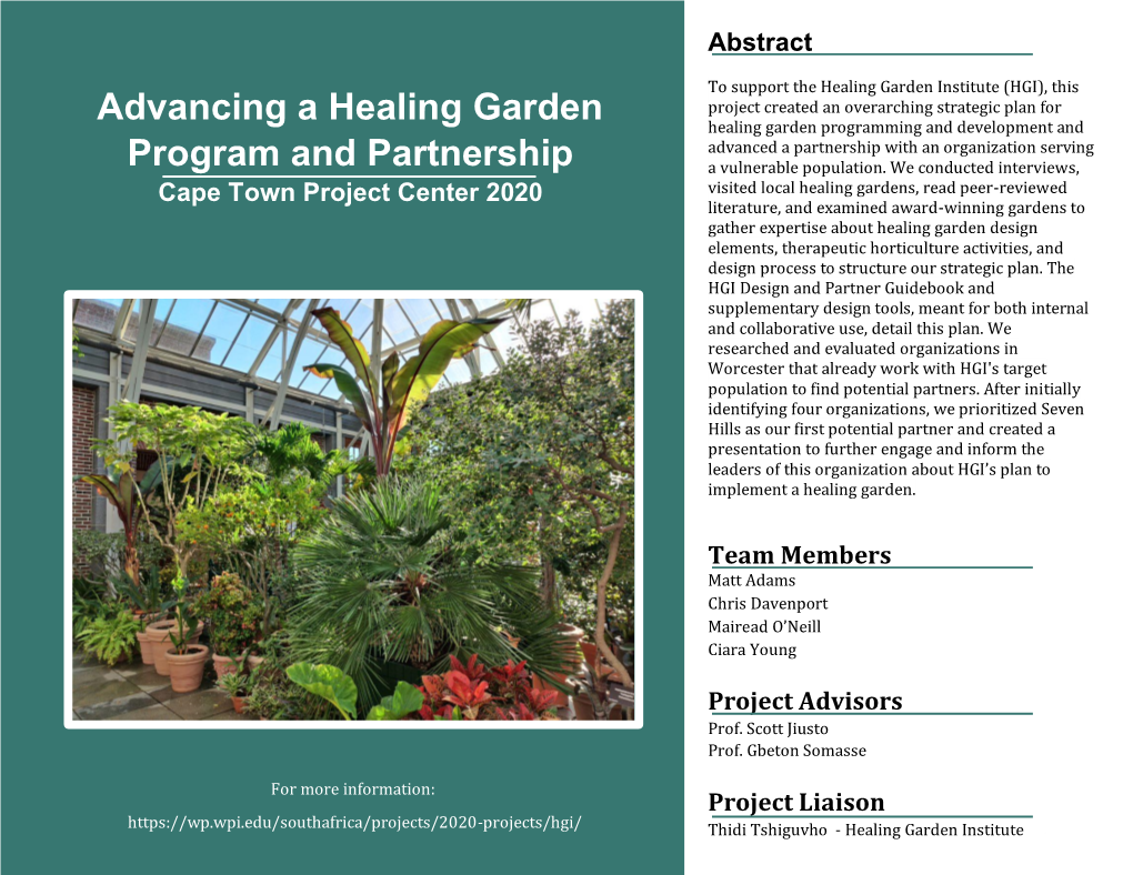 Advancing a Healing Garden Program and Partnership
