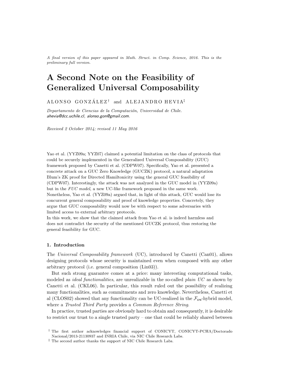 A Second Note on the Feasibility of Generalized Universal Composability