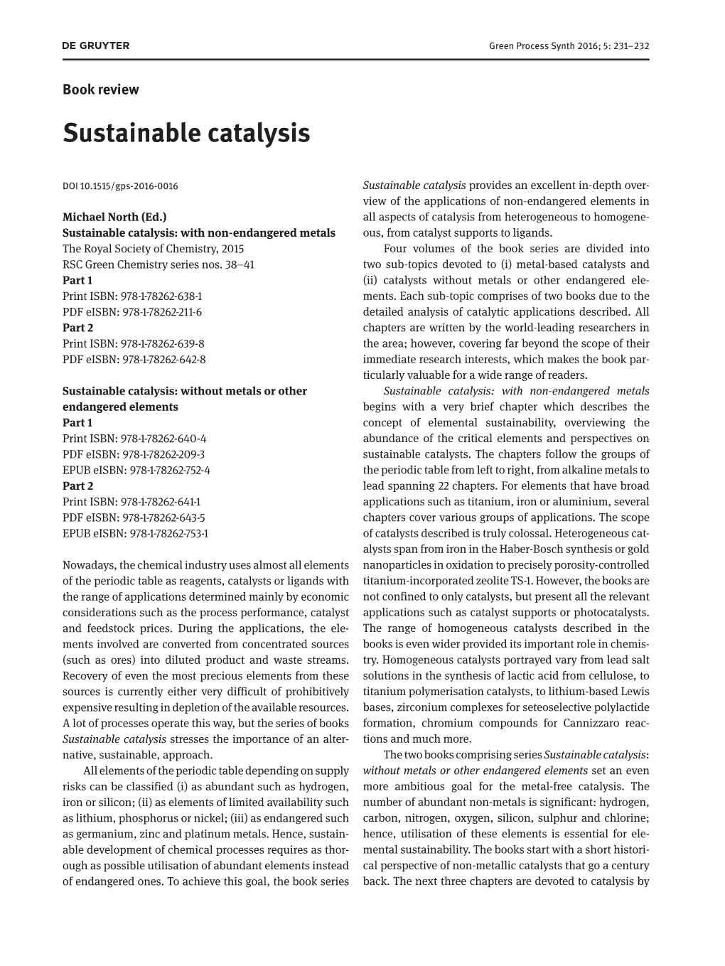 Sustainable Catalysis