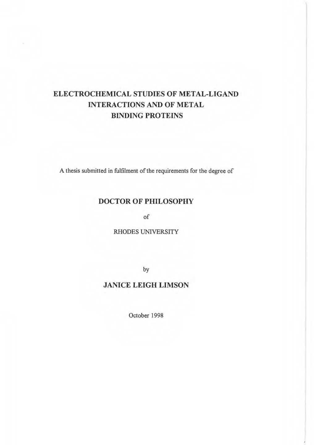 Electrochemical Studies of Metal-Ligand Interactions and of Metal Binding Proteins