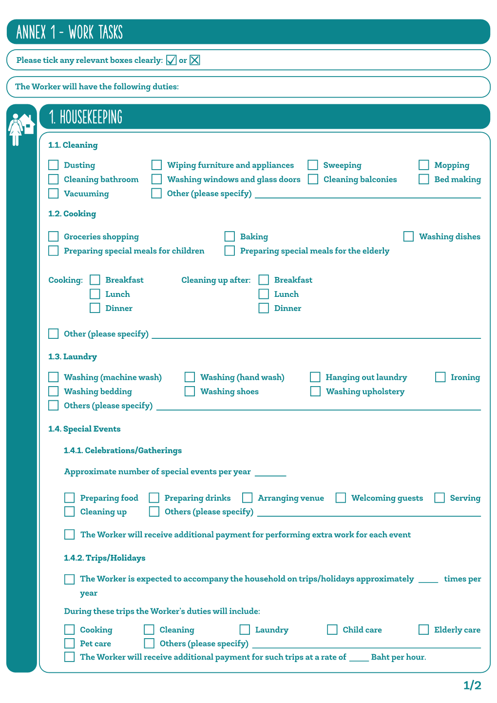 1. Housekeeping Annex 1 – Work Tasks