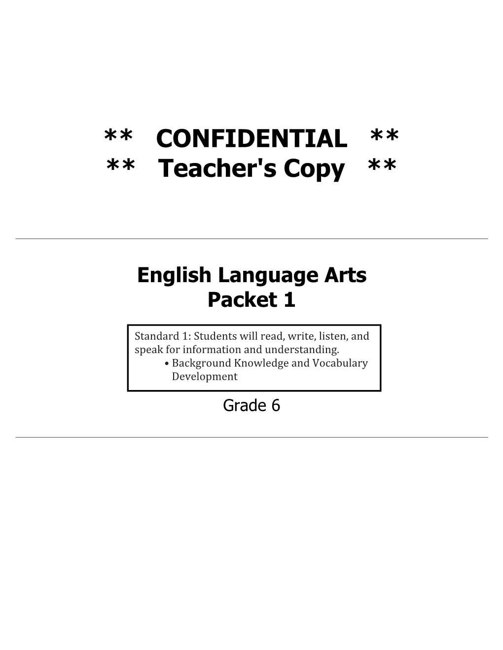 CONFIDENTIAL ** ** Teacher's Copy