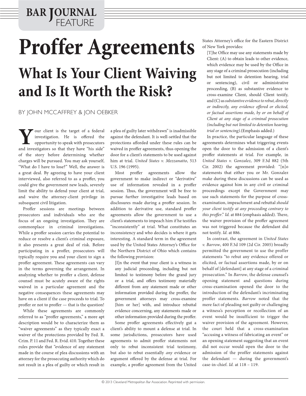 Proffer Agreements