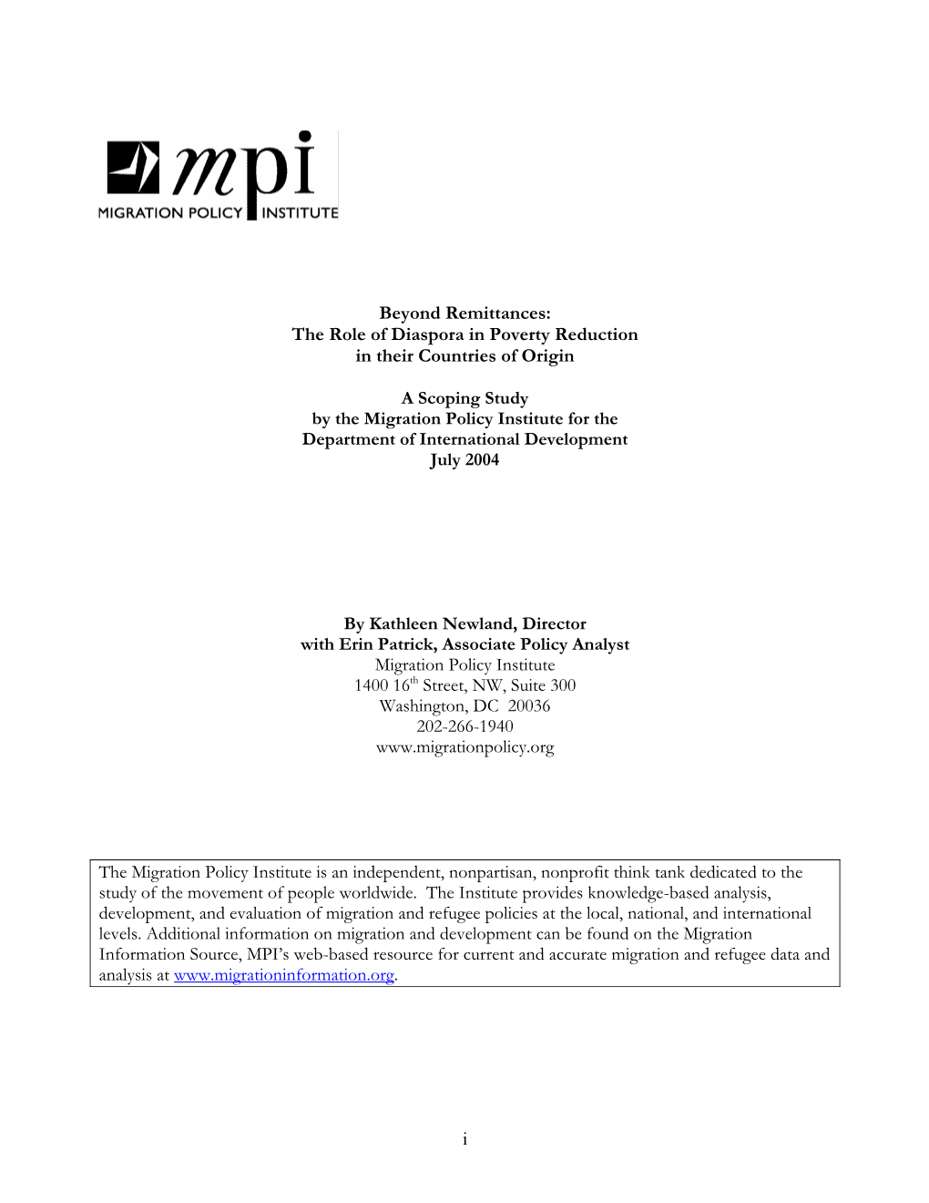 Beyond Remittances: the Role of Diaspora in Poverty Reduction in Their Countries of Origin