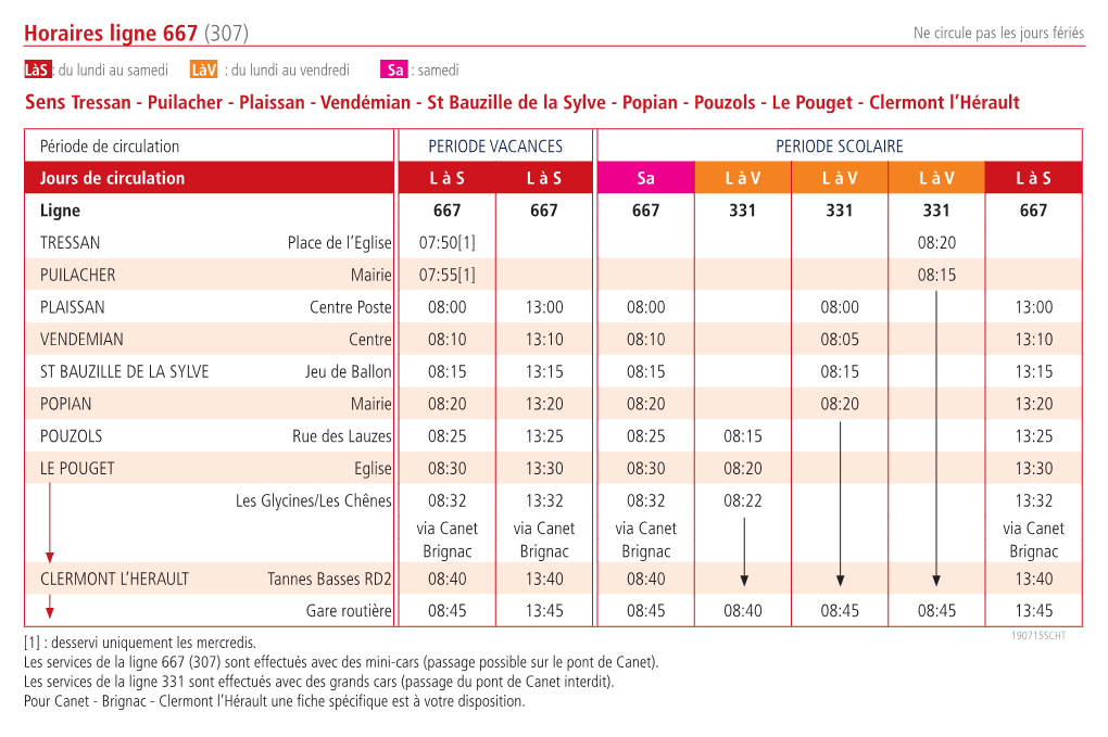 Horaires Ligne 667 (307) Ne Circule Pas Les Jours Fériés