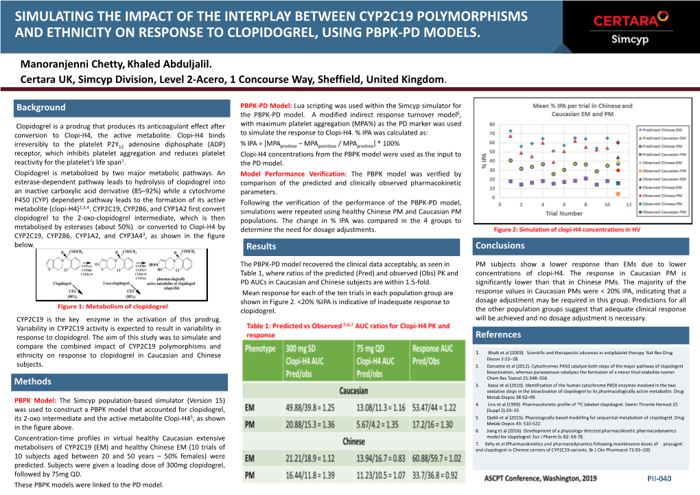 Simulating the Impact of the Interplay Between Cyp2c19 Polymorphisms and Ethnicity on Response to Clopidogrel, Using Pbpk-Pd Models
