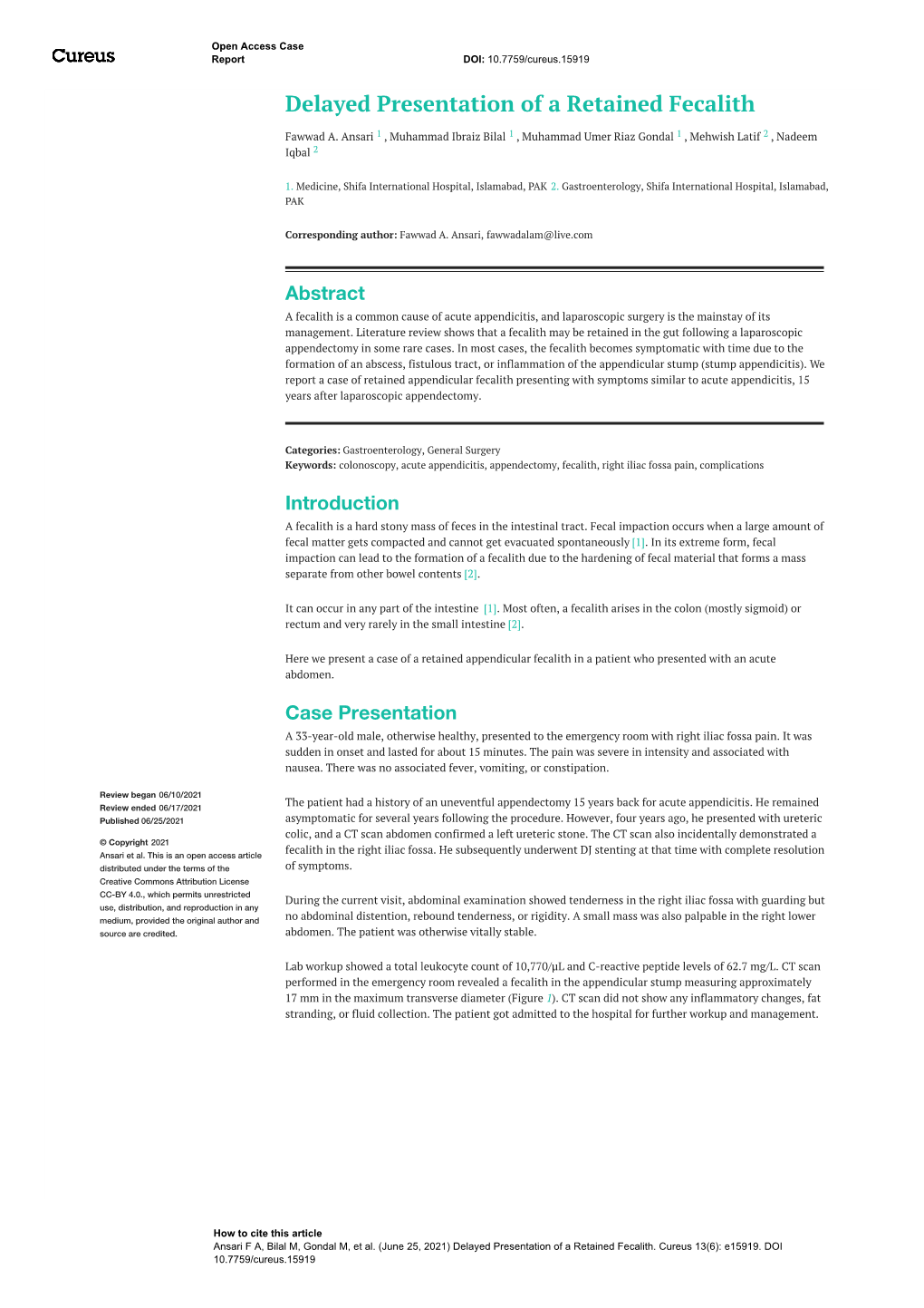 Delayed Presentation of a Retained Fecalith