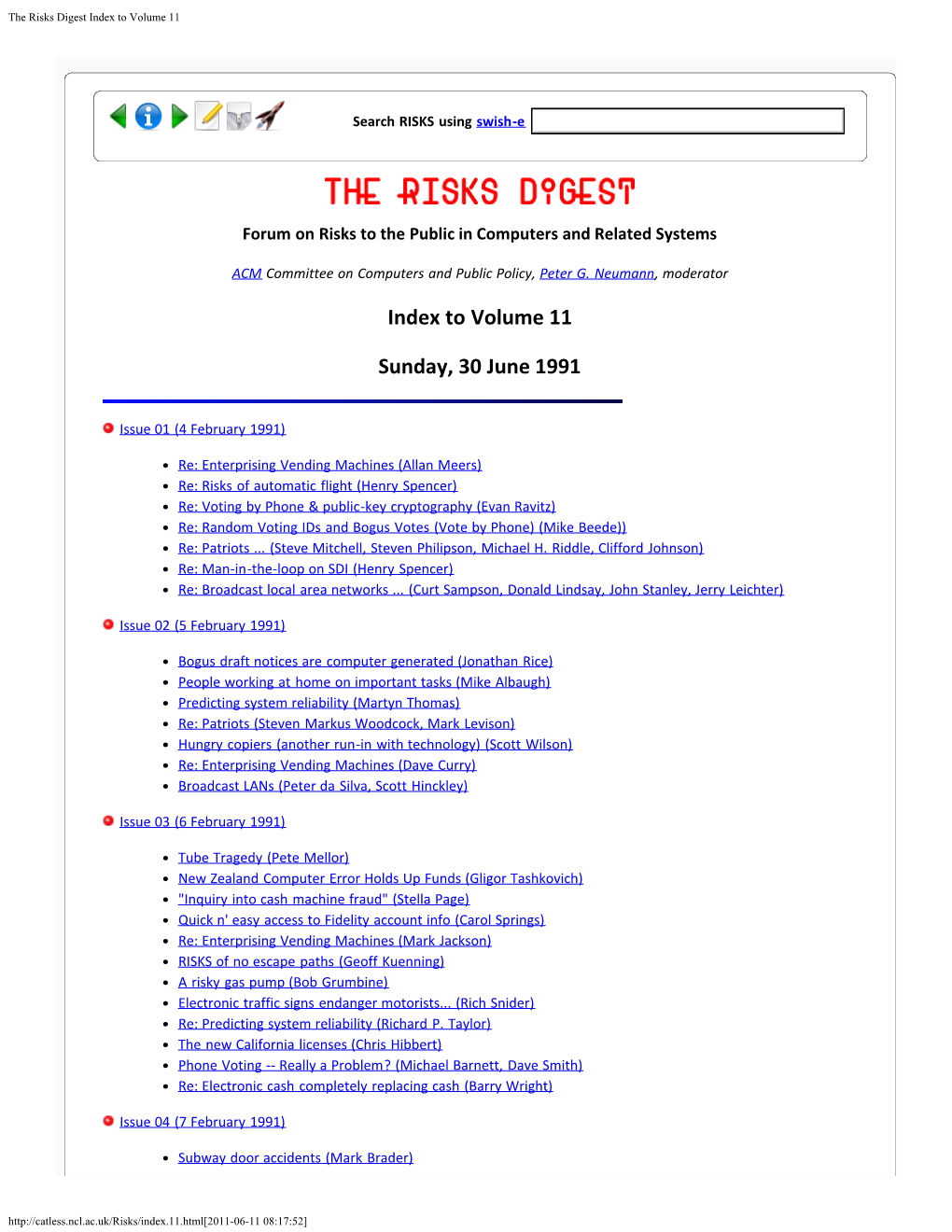 The Risks Digest Index to Volume 11