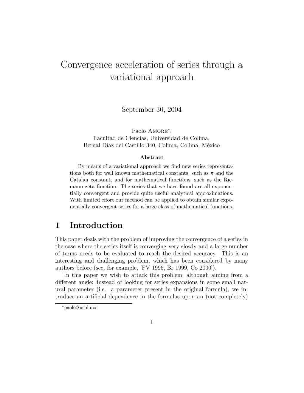 Convergence Acceleration of Series Through a Variational Approach