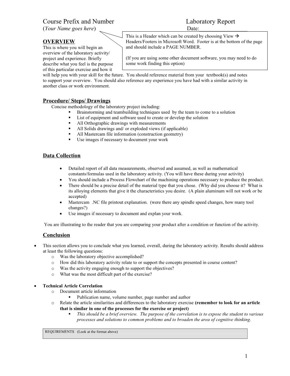 Course Prefix and Number Laboratory Report