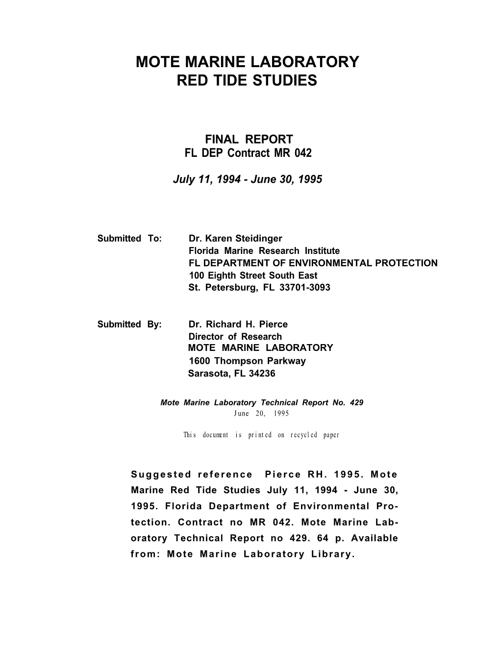 Mote Marine Laboratory Red Tide Studies