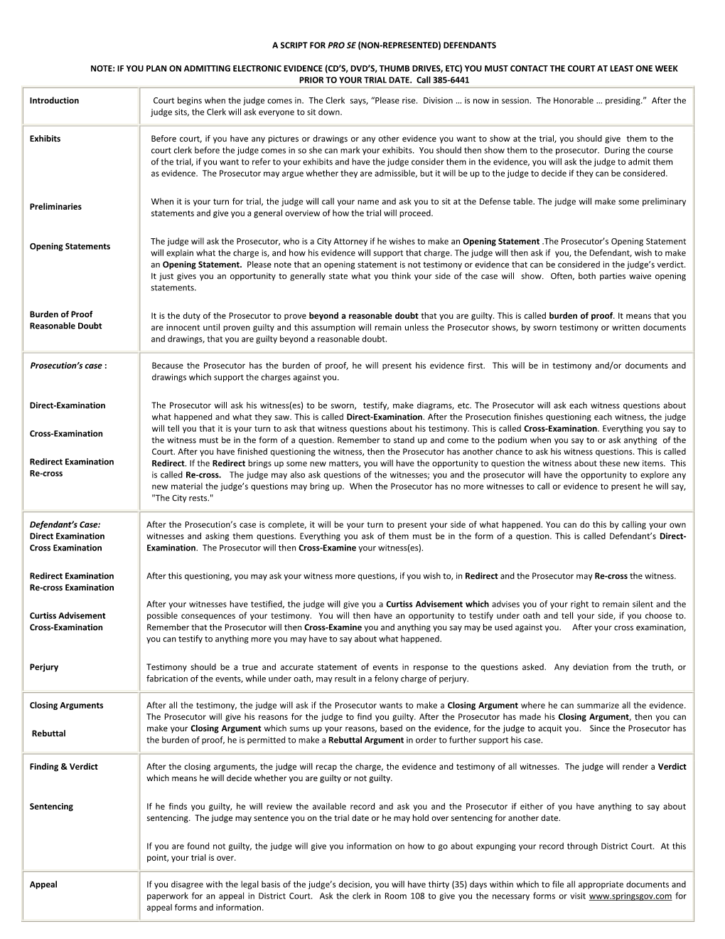 Script for Pro Se (Non-Represented) Defendants